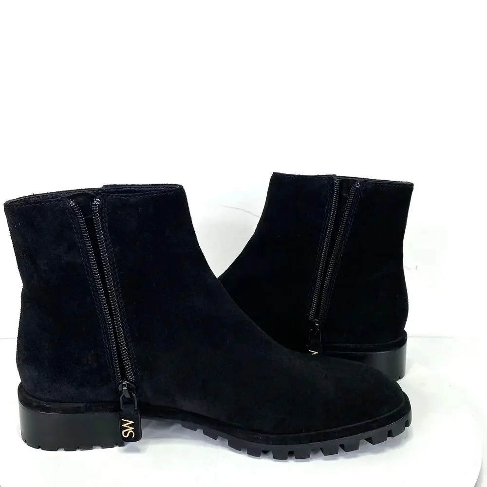 STUART WEITZMAN Maelie Black Suede Ankle Boot Womens 7 Lug Sole Quiet Luxury